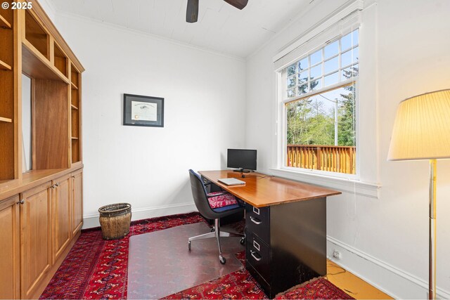 1219 Jerome Ave, Astoria, OR 97103 - office area featuring ceiling fan and ornamental molding