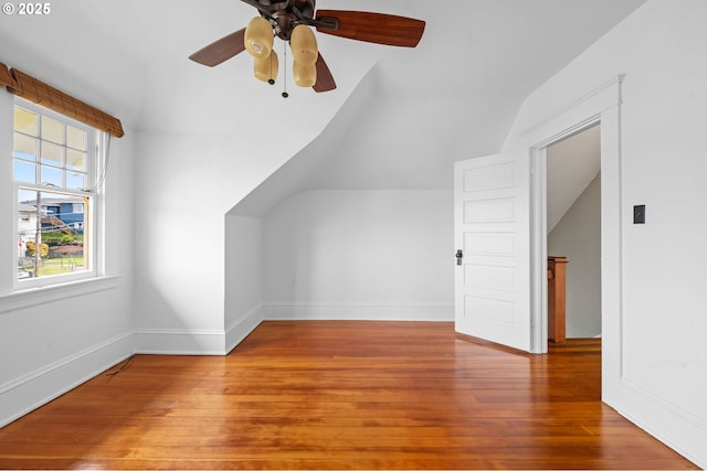 1219 Jerome Ave, Astoria, OR 97103 - additional living space featuring ceiling fan, baseboards, hardwood / wood-style flooring, and lofted ceiling