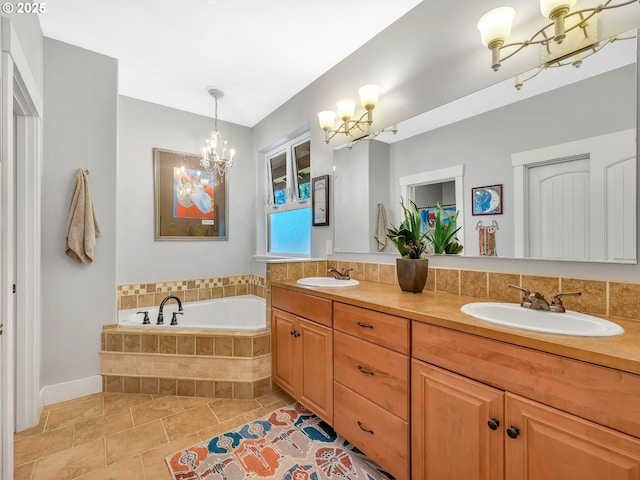 104 S Pl, Astoria, OR 97103 - full bath featuring a chandelier, double vanity, and a bath