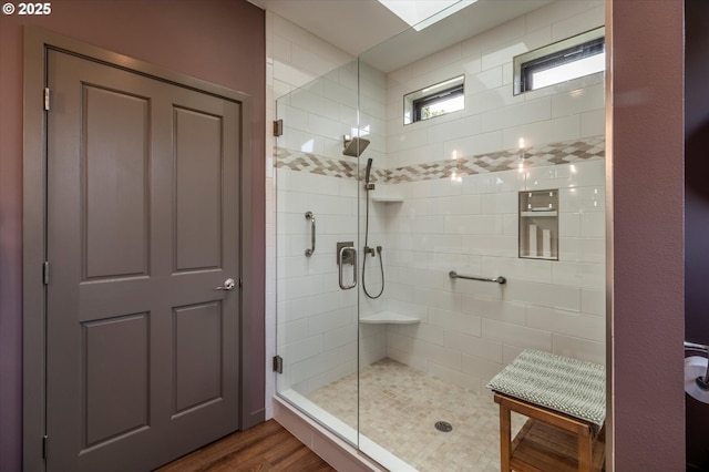 1342 11th St SW, Bandon, OR 97411 - full bath with a stall shower and wood finished floors