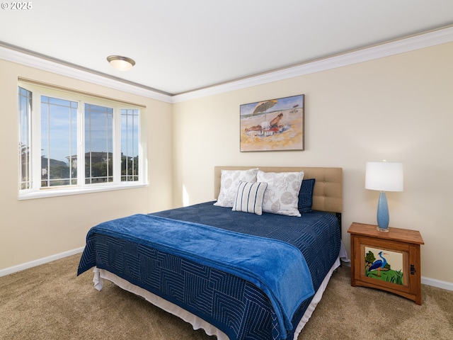 54179 Gould Rd, Bandon, OR 97411 - bedroom with carpet floors, baseboards, and crown molding
