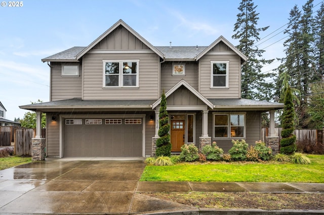 craftsman-style home featuring a porch and a garage