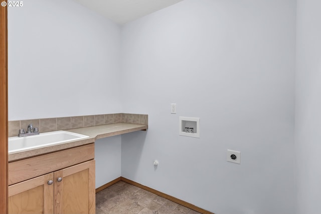 13007 SE Raymond Ct, Portland, OR 97236 - laundry room with electric dryer hookup, hookup for a washing machine, baseboards, and cabinet space