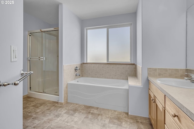13007 SE Raymond Ct, Portland, OR 97236 - bathroom with vanity, a bath, and a shower stall
