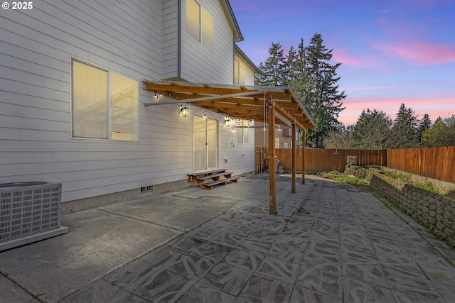 13007 SE Raymond Ct, Portland, OR 97236 - fenced backyard with entry steps, a patio area, and cooling unit