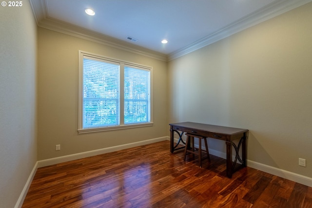 703 SE Keel Ave, Lincoln City, OR 97367 - empty room featuring dark wood finished floors, visible vents, crown molding, and baseboards