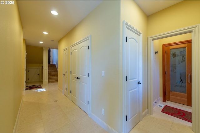 703 SE Keel Ave, Lincoln City, OR 97367 - hall featuring ornate columns, stairs, baseboards, and recessed lighting