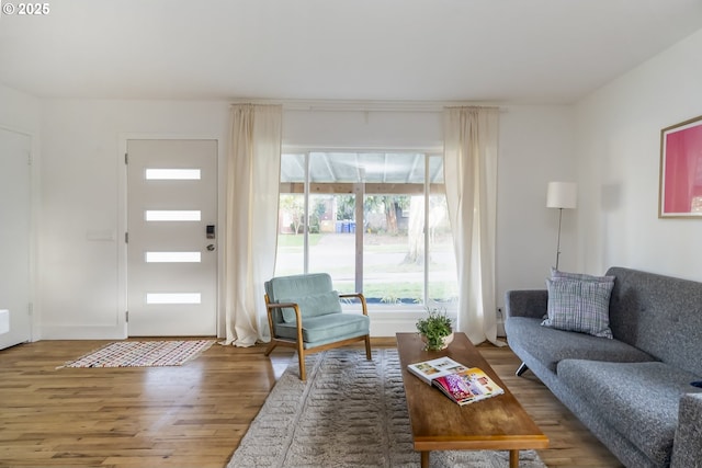 living room with wood finished floors