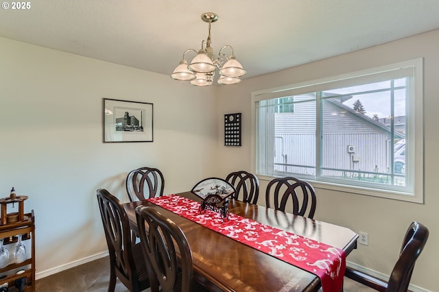 4730 SW 189th Pl, Beaverton, OR 97078 - dining space featuring baseboards, dark colored carpet, and a notable chandelier