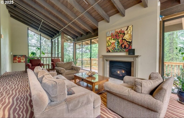 7522 SW Barnes Rd Unit H, Portland, OR 97225 - living room with a glass covered fireplace, wood ceiling, and wood finished floors