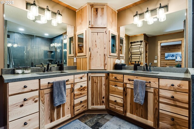 86561 R R Baker Rd, Springfield, OR 97478 - full bath with double vanity, a stall shower, and ornamental molding