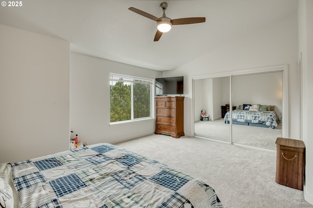 11220 SW Buffalo Pl, Tigard, OR 97223 - carpeted bedroom featuring a closet, lofted ceiling, and a ceiling fan