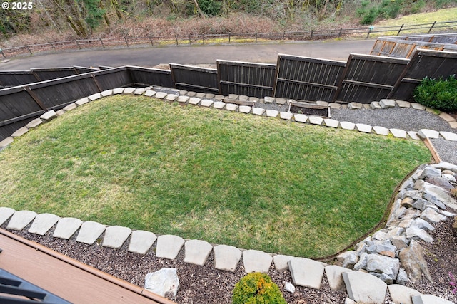 view of yard featuring a fenced backyard