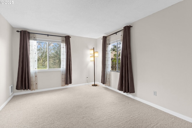 carpeted spare room with a textured ceiling