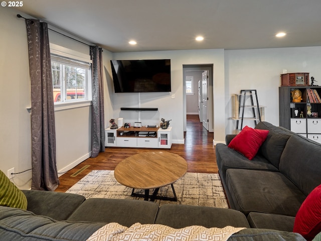 living room featuring dark hardwood / wood-style flooring