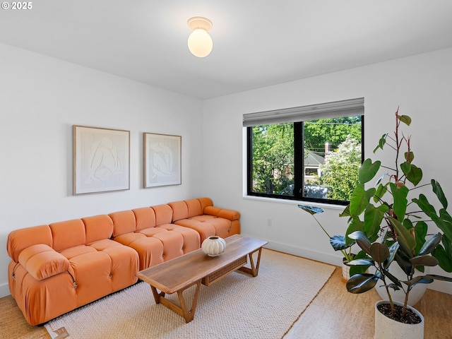 living room featuring baseboards and wood finished floors