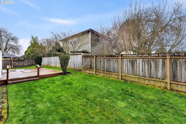 view of yard featuring a deck and a fenced backyard