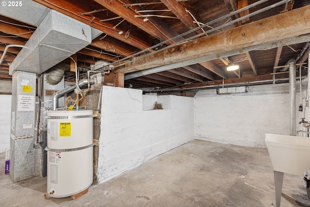 9605 N Hodge Ave, Portland, OR 97203 - unfinished basement featuring electric water heater and heating unit
