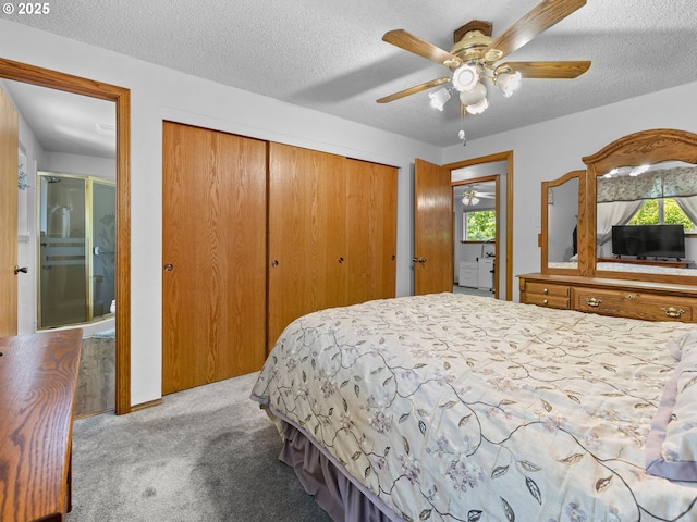 19085 SW Jaylee St, Beaverton, OR 97078 - carpeted bedroom with multiple windows, a closet, a textured ceiling, and ceiling fan