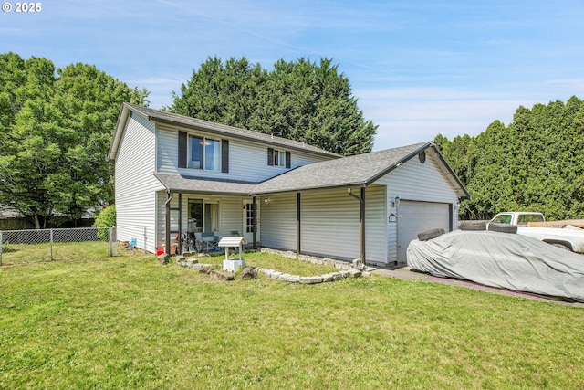 traditional-style house with an attached garage, a shingled roof, and concrete driveway