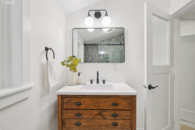 152 S Palatine Hill Rd, Portland, OR 97219 - bathroom featuring vanity and lofted ceiling