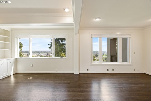 616 NW Westover Ter, Portland, OR 97210 - unfurnished room featuring ornamental molding, dark wood-style flooring, baseboards, and recessed lighting
