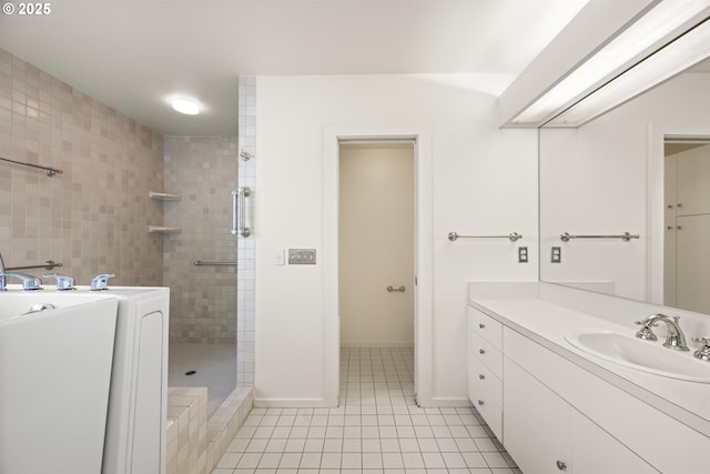 616 NW Westover Ter, Portland, OR 97210 - full bath with tile patterned floors, vanity, and tiled shower