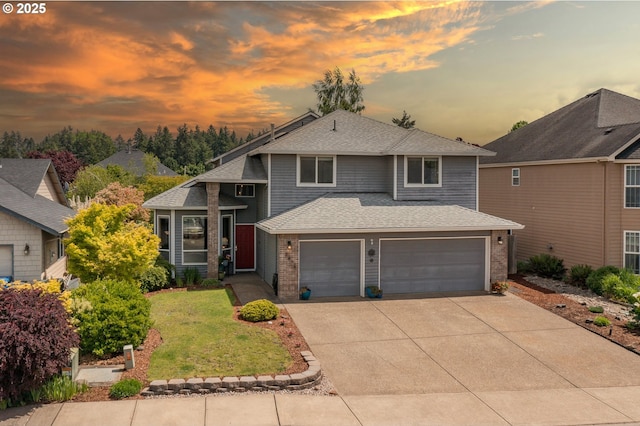 7874 Jani Ct NE, Keizer, OR 97303 - view of front facade featuring brick siding, concrete driveway, roof with shingles, and a garage