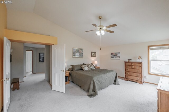 7874 Jani Ct NE, Keizer, OR 97303 - bedroom with light carpet, lofted ceiling, a ceiling fan, and baseboards