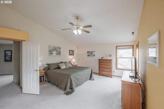 7874 Jani Ct NE, Keizer, OR 97303 - bedroom featuring vaulted ceiling, light carpet, and ceiling fan