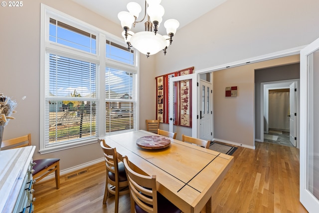 dining room with a notable chandelier and light hardwood / wood-style flooring