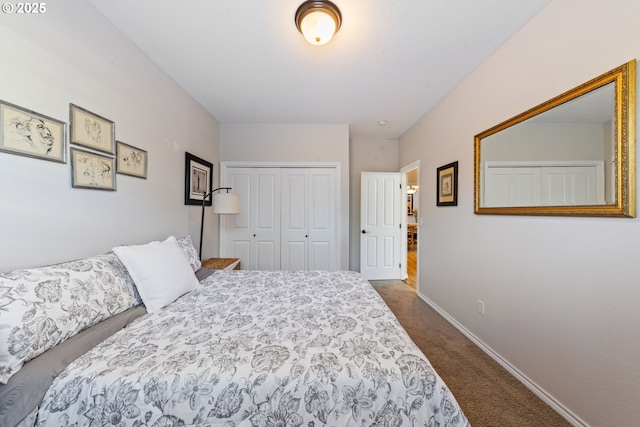 carpeted bedroom with a closet