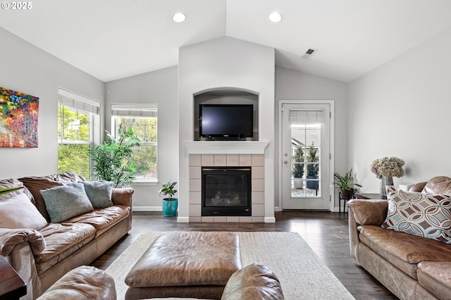 30366 SW Ruth St Unit 70, Wilsonville, OR 97070 - living room with plenty of natural light, lofted ceiling, and a tiled fireplace