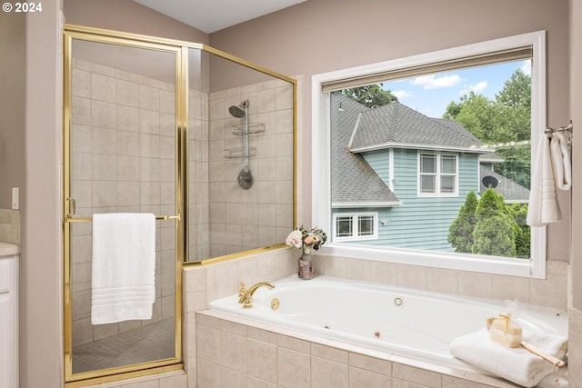 bathroom with plus walk in shower