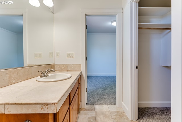 3169 Tanner Park Dr, Eugene, OR 97405 - bathroom with vanity, tile patterned flooring, and ornamental molding