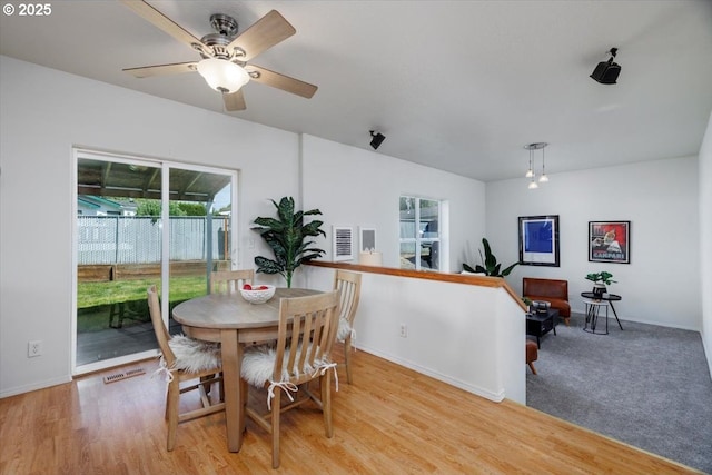 3232 Aspenwood Pl, Forest Grove, OR 97116 - dining space with light wood-type flooring, baseboards, and a ceiling fan