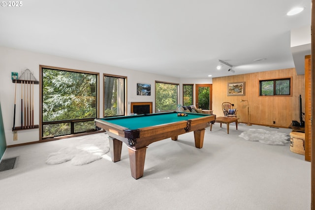 3820 SW Scholls Ferry Rd, Portland, OR 97221 - playroom featuring track lighting, billiards, carpet floors, and visible vents
