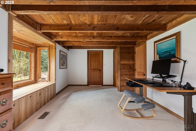 16637 Keasey Rd, Vernonia, OR 97064 - office with a wood ceiling with exposed beams and light carpet