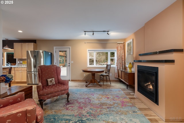 16637 Keasey Rd, Vernonia, OR 97064 - living area with recessed lighting, a fireplace with flush hearth, and light wood-type flooring