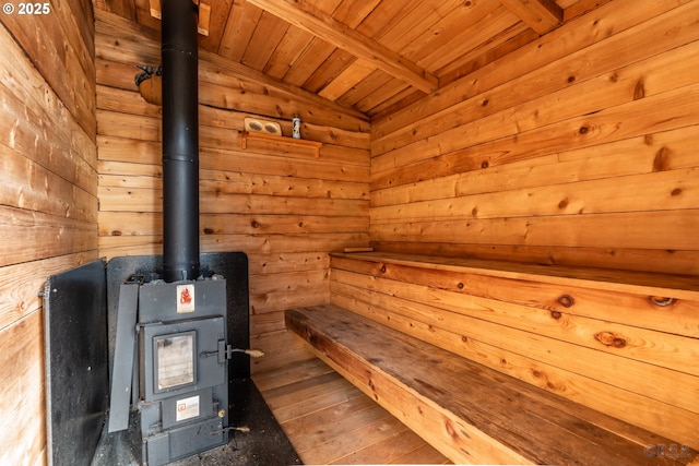 16637 Keasey Rd, Vernonia, OR 97064 - relaxing sauna featuring wooden ceiling, wood walls, and wood-type flooring