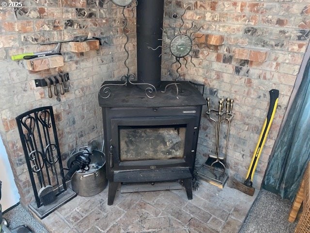 interior details with a wood stove