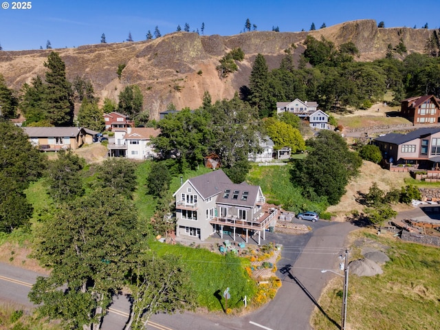 birds eye view of property featuring a mountain view