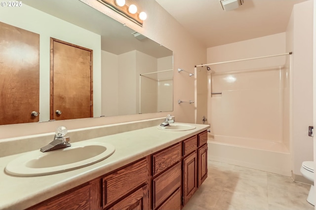 17708 SW Meadowbrook Way, Beaverton, OR 97078 - full bath featuring double vanity, washtub / shower combination, toilet, and tile patterned flooring