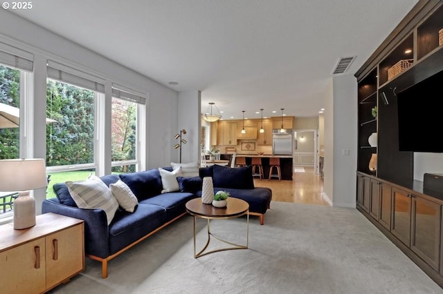 living area featuring visible vents