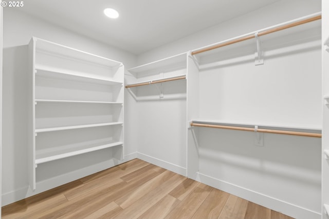 walk in closet with wood finished floors