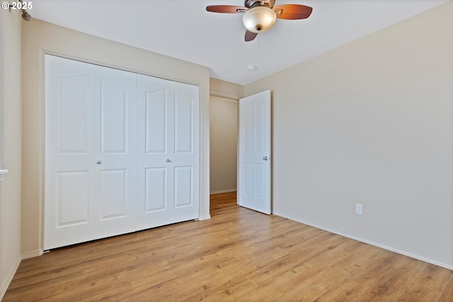 1218 Mt View Ln, Molalla, OR 97038 - unfurnished bedroom with light wood-style flooring, a closet, and a ceiling fan
