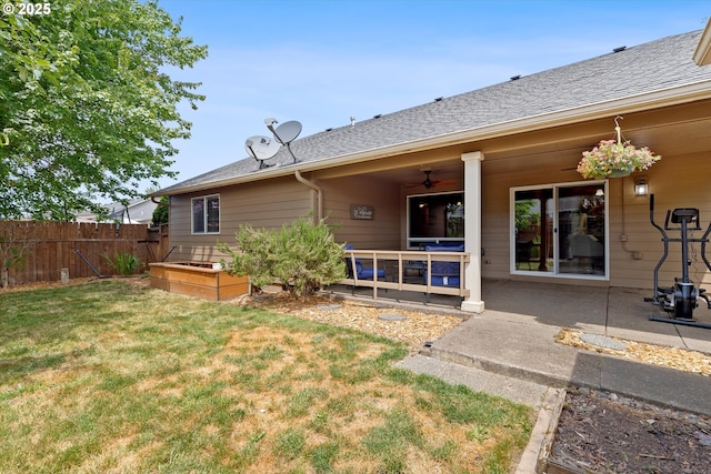 1218 Mt View Ln, Molalla, OR 97038 - back of property featuring a ceiling fan, roof with shingles, and a patio