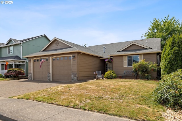 1218 Mt View Ln, Molalla, OR 97038 - view of front of property with a garage, a front yard, asphalt driveway, and roof with shingles