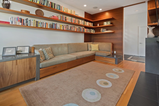 living room with light hardwood / wood-style floors