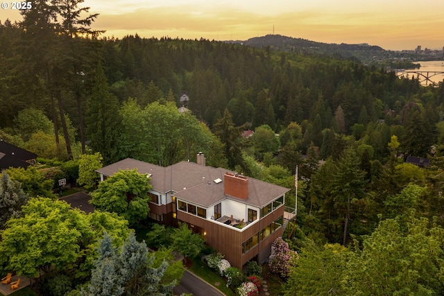 view of aerial view at dusk